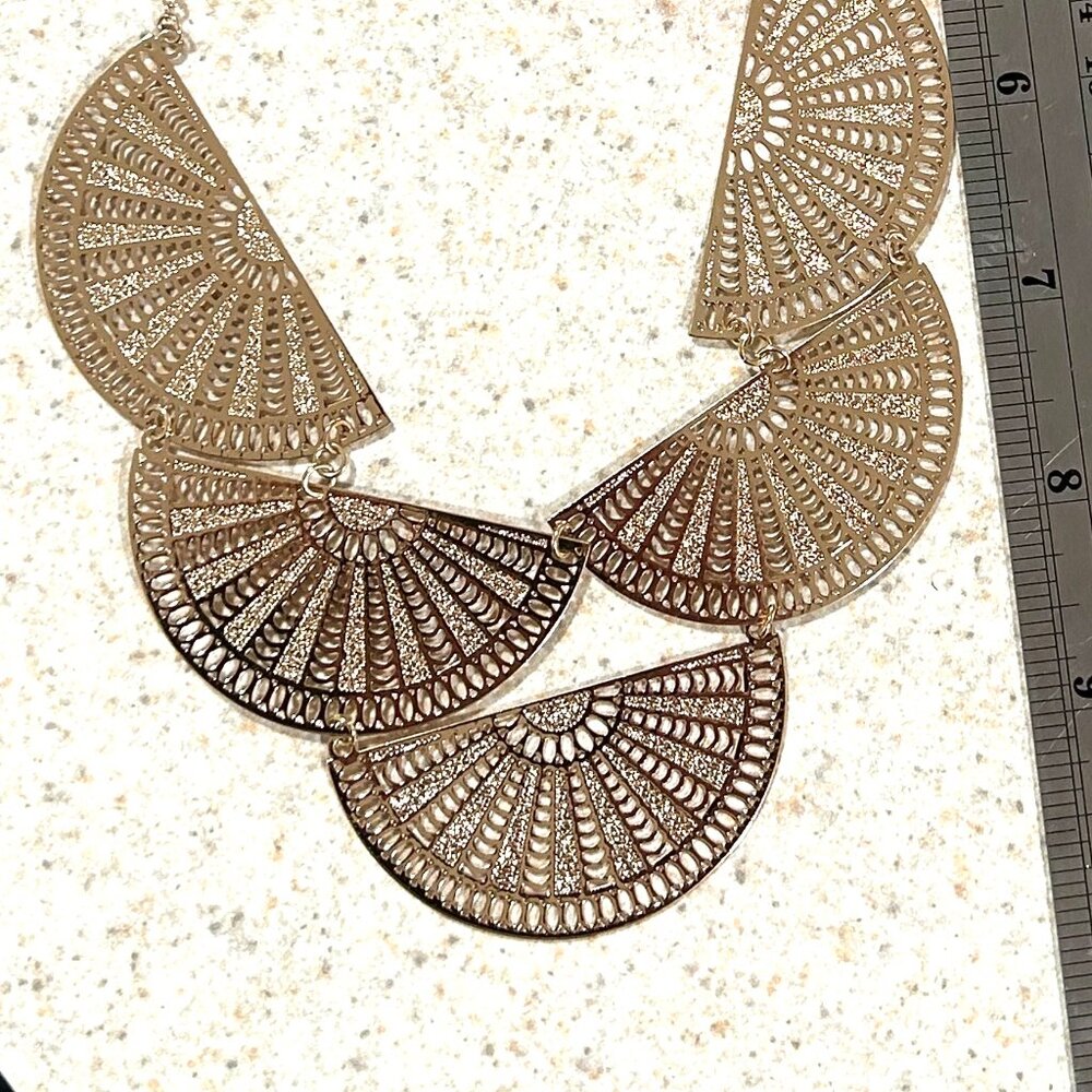 Veronese Gold Bib Statement Fan Collar Chain Necklace Signed Designer